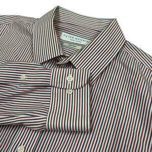 Peter Manning Shirt Mens 4X Button Up Red White Blue Stripe Long Sleeve